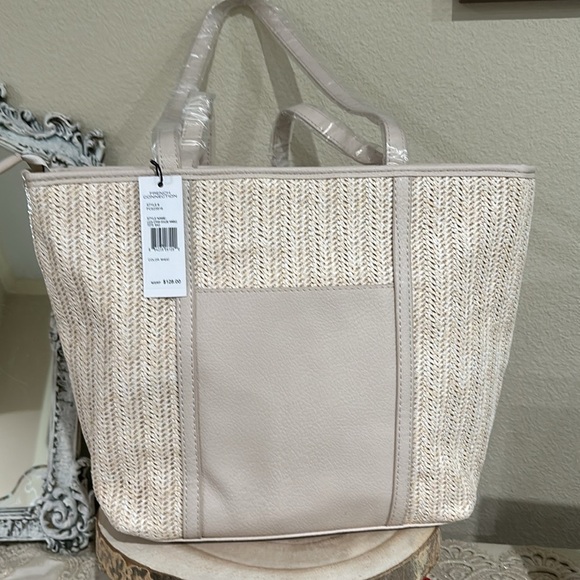 NWT French Connection straw double handle tote bag. Color wheat. Price firm - Picture 3 of 11